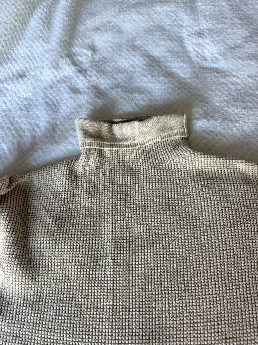 Michael Kors Cream Turtleneck Waffle-Knit Sweater
